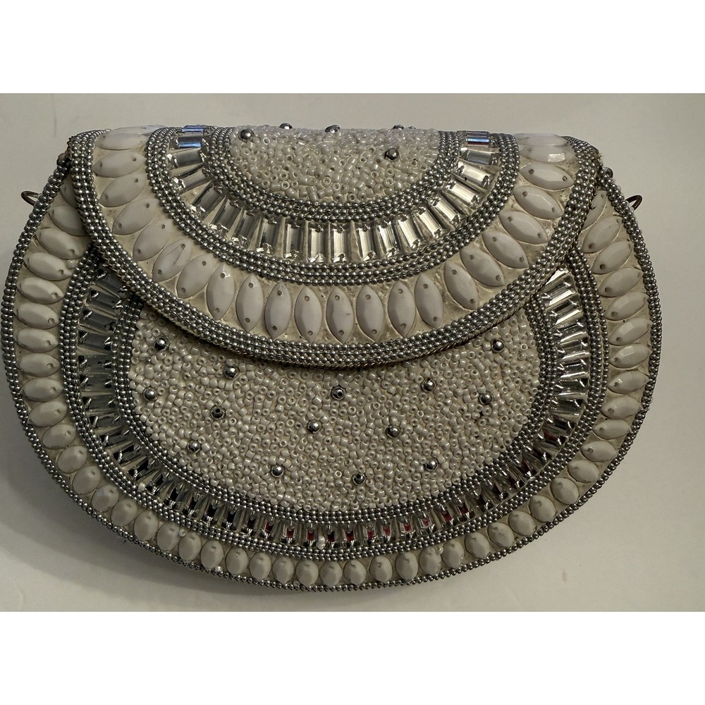 Ramla Bag Clutch Shoulder Bag White Stone Silver Bridal Wedding Party Formal New